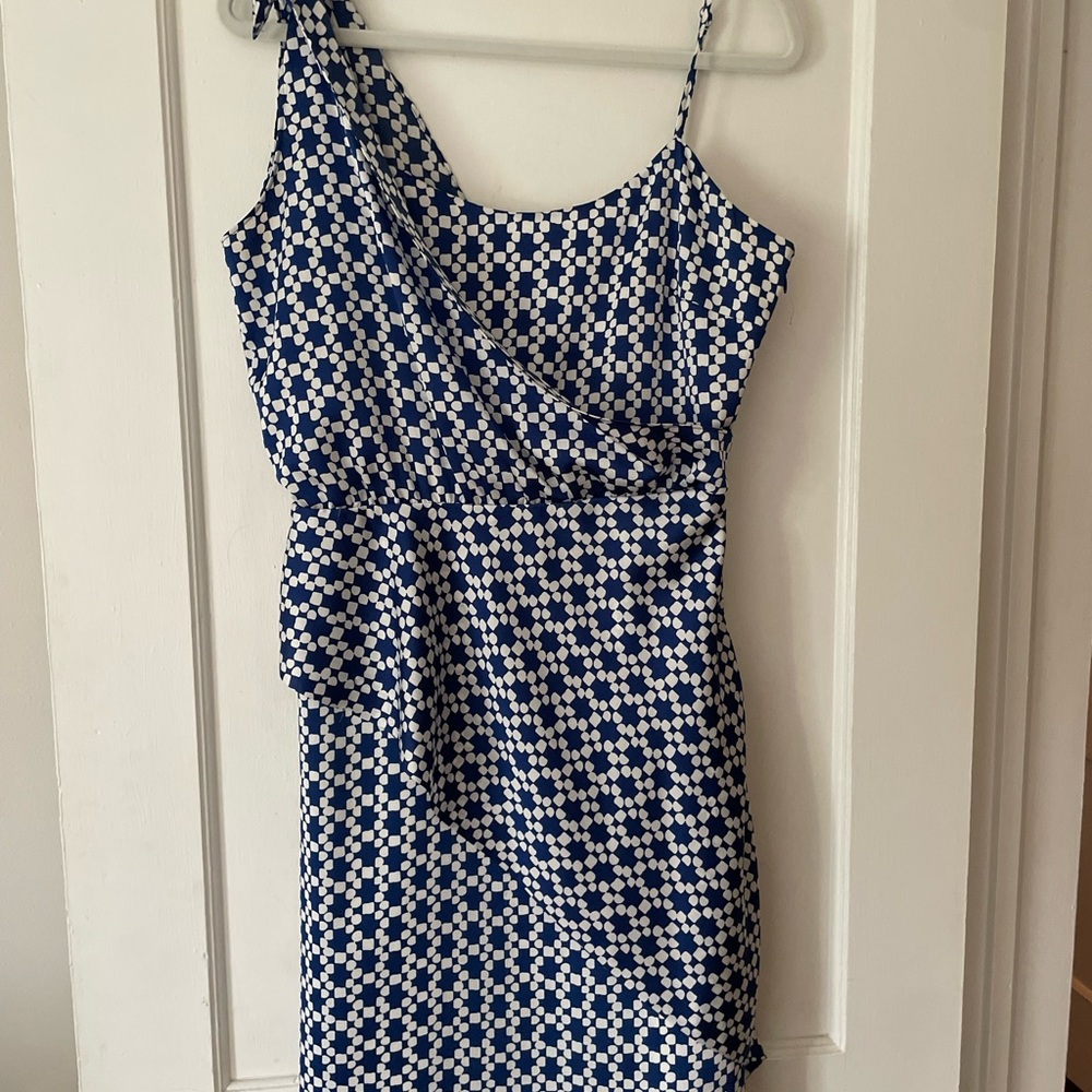 Blue and White Geometric Spaghetti Strap Dress